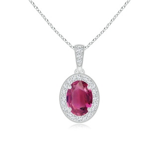 7x5mm AAAA Vintage Style Oval Pink Tourmaline Pendant with Diamond Halo in White Gold