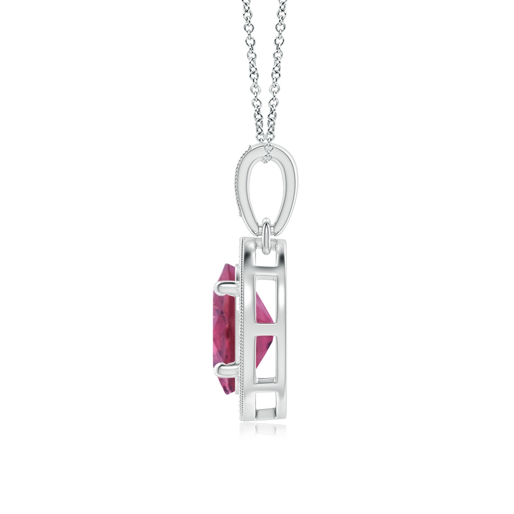 8x6mm AAA Vintage Style Oval Pink Tourmaline Pendant with Diamond Halo in White Gold Product Image