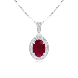 7x5mm A Vintage Style Oval Ruby Pendant with Diamond Halo in P950 Platinum