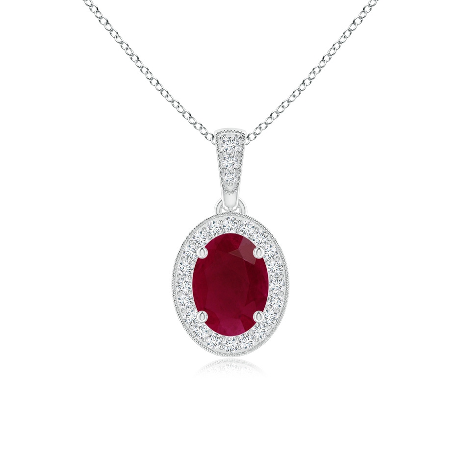 7x5mm A Vintage Style Oval Ruby Pendant with Diamond Halo in P950 Platinum 
