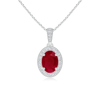 7x5mm AA Vintage Style Oval Ruby Pendant with Diamond Halo in P950 Platinum