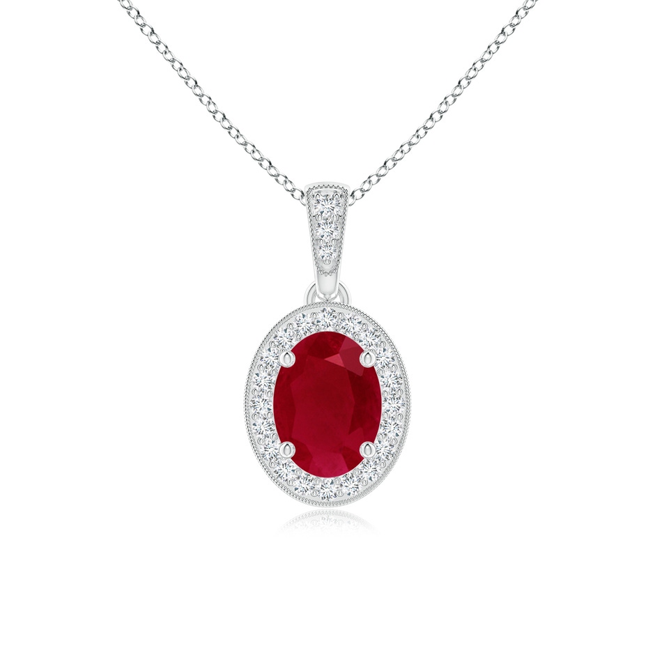 7x5mm AA Vintage Style Oval Ruby Pendant with Diamond Halo in P950 Platinum 