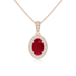 7x5mm AA Vintage Style Oval Ruby Pendant with Diamond Halo in Rose Gold