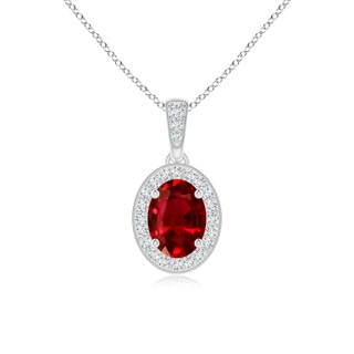 7x5mm AAAA Vintage Style Oval Ruby Pendant with Diamond Halo in P950 Platinum