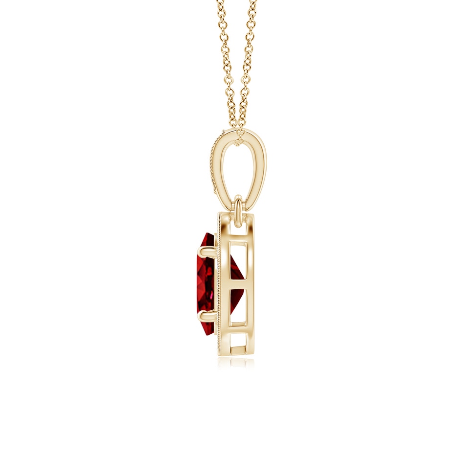 7x5mm Lab-Grown Vintage Style Oval Ruby Pendant with Diamond Halo in Yellow Gold side-1