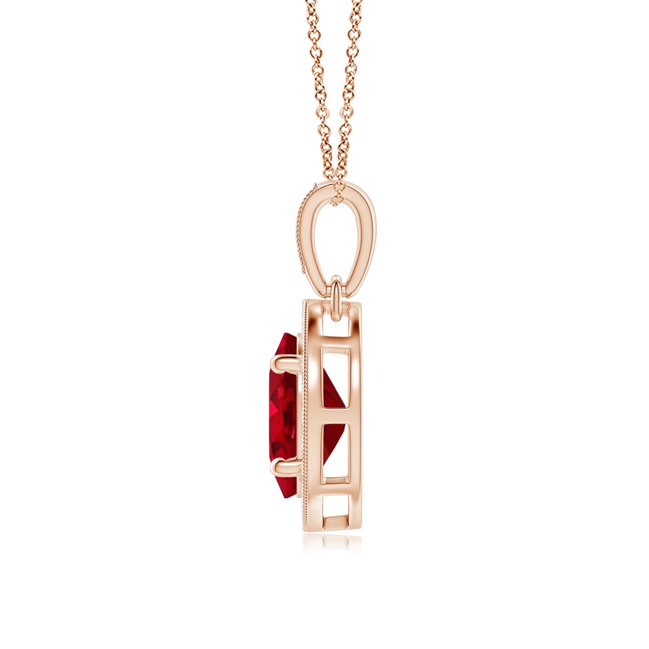 8x6mm AAA Vintage Style Oval Ruby Pendant with Diamond Halo in Rose Gold side-1