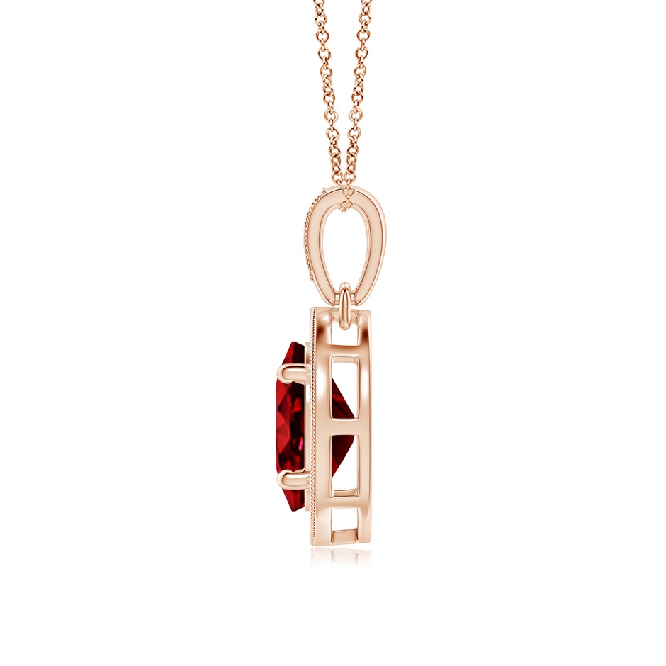 8x6mm AAAA Vintage Style Oval Ruby Pendant with Diamond Halo in Rose Gold side-1
