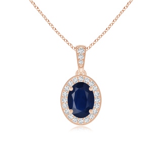 7x5mm A Vintage Style Oval Sapphire Pendant with Diamond Halo in Rose Gold