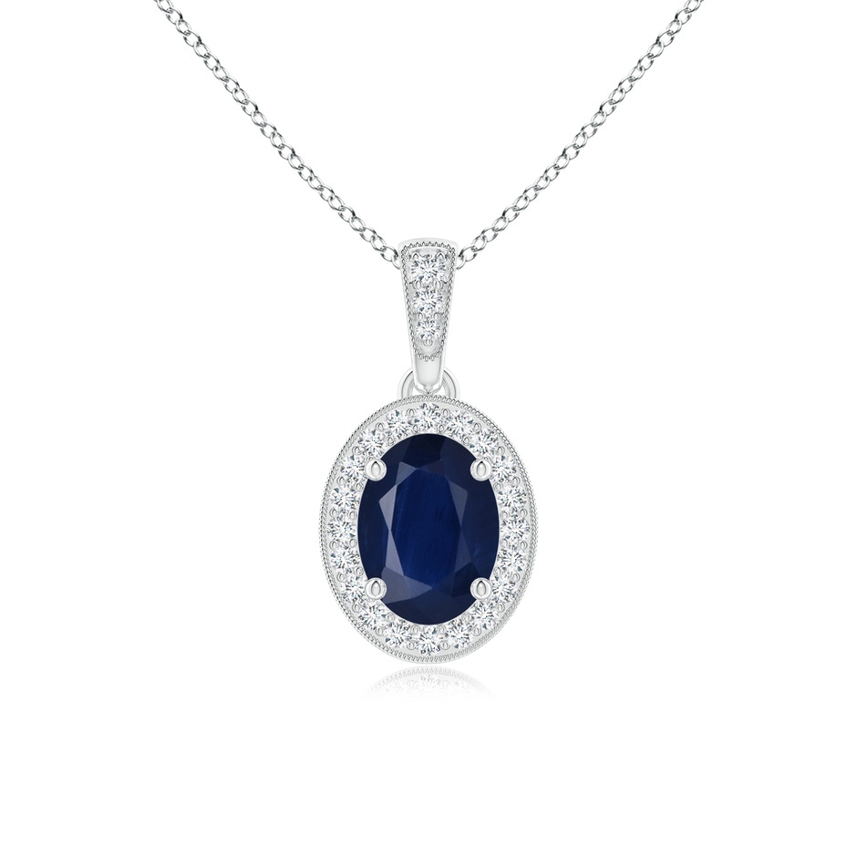 7x5mm A Vintage Style Oval Sapphire Pendant with Diamond Halo in White Gold 