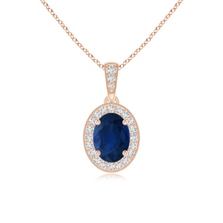 7x5mm AA Vintage Style Oval Sapphire Pendant with Diamond Halo in 10K Rose Gold