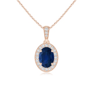 7x5mm AA Vintage Style Oval Sapphire Pendant with Diamond Halo in 9K Rose Gold