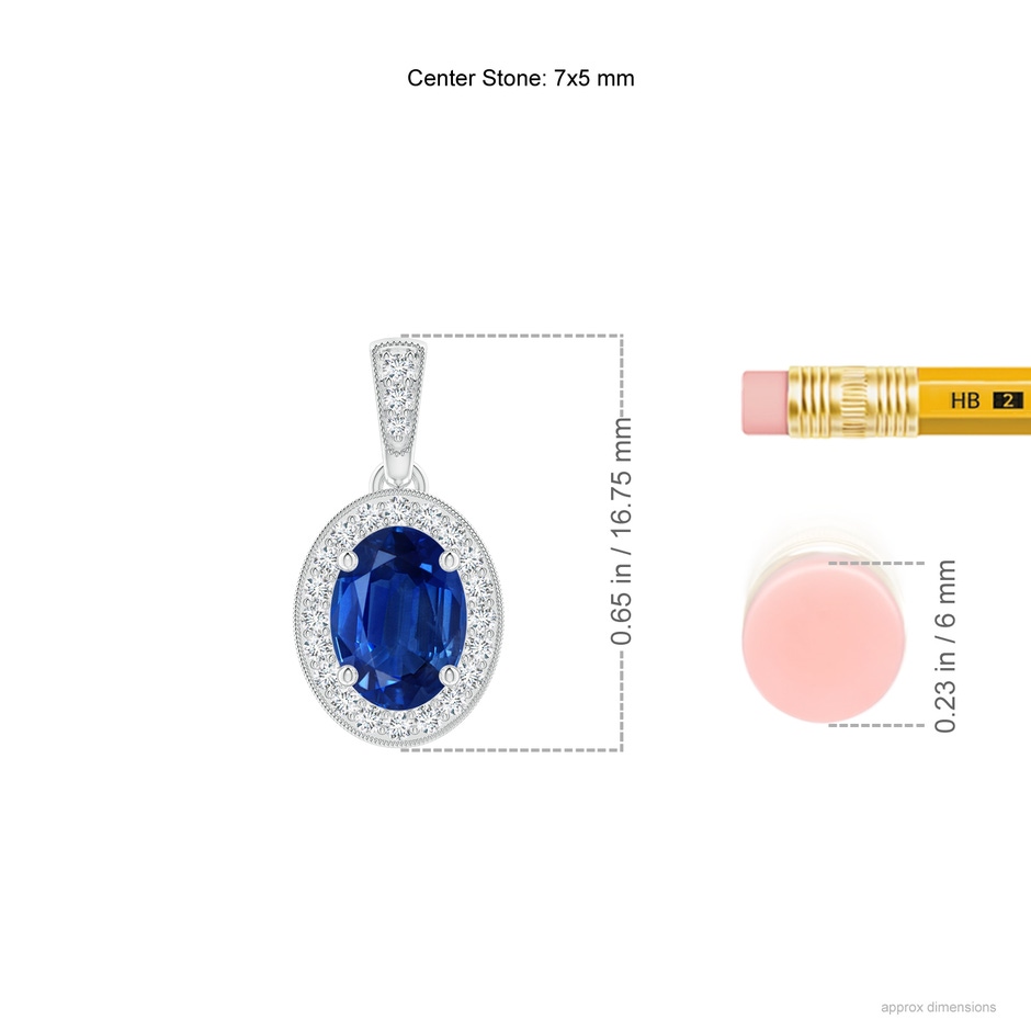 7x5mm AAA Vintage Style Oval Sapphire Pendant with Diamond Halo in P950 Platinum ruler