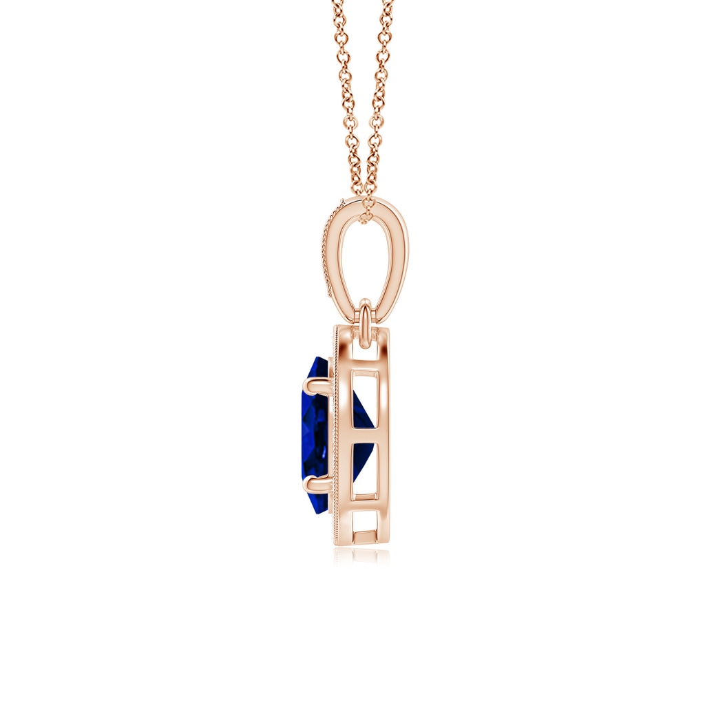 7x5mm AAAA Vintage Style Oval Sapphire Pendant with Diamond Halo in Rose Gold - side 199