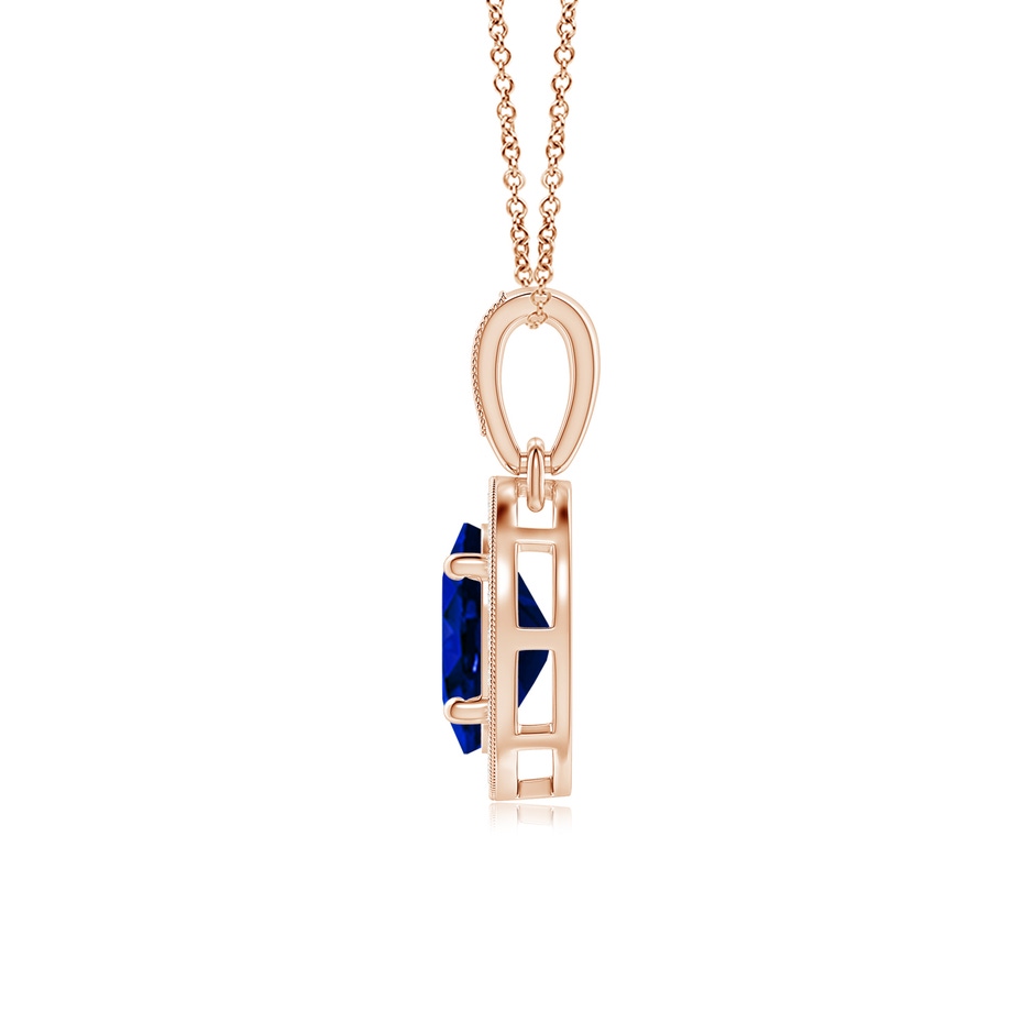 7x5mm AAAA Vintage Style Oval Sapphire Pendant with Diamond Halo in Rose Gold side 199