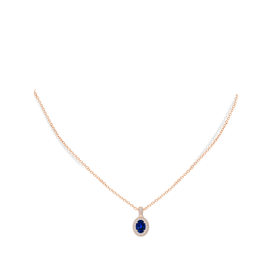 7x5mm AAAA Vintage Style Oval Sapphire Pendant with Diamond Halo in Rose Gold pen
