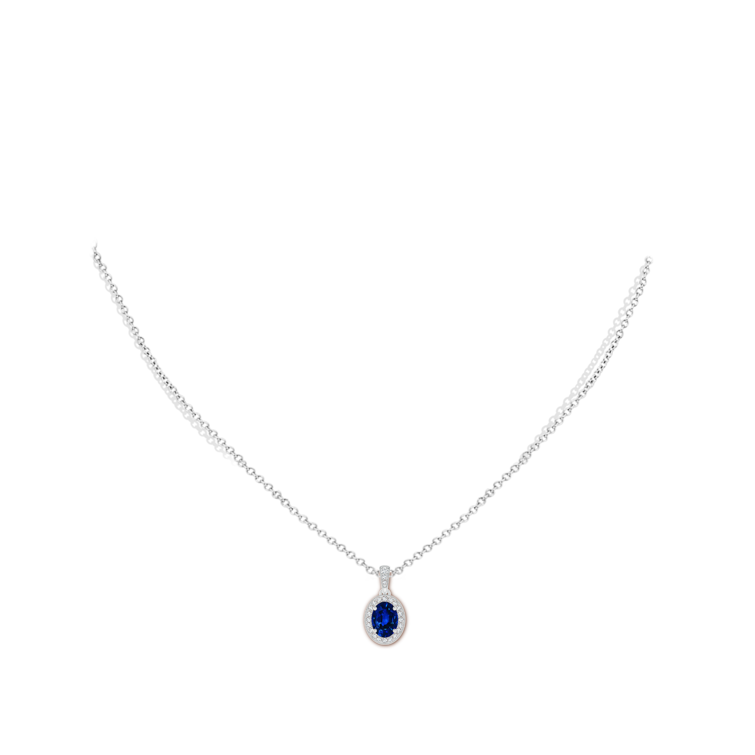 7x5mm AAAA Vintage Style Oval Sapphire Pendant with Diamond Halo in White Gold - body_neck