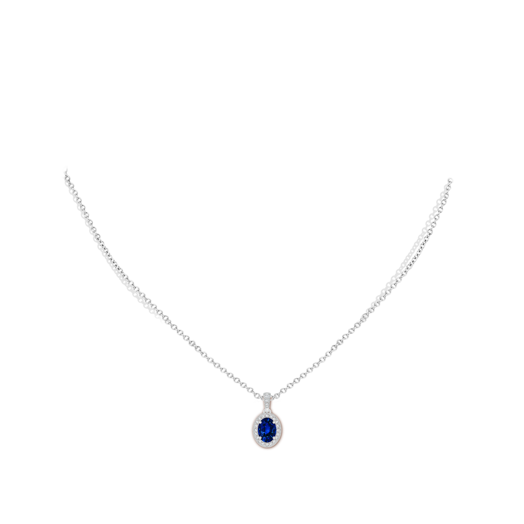 7x5mm AAAA Vintage Style Oval Sapphire Pendant with Diamond Halo in White Gold pen