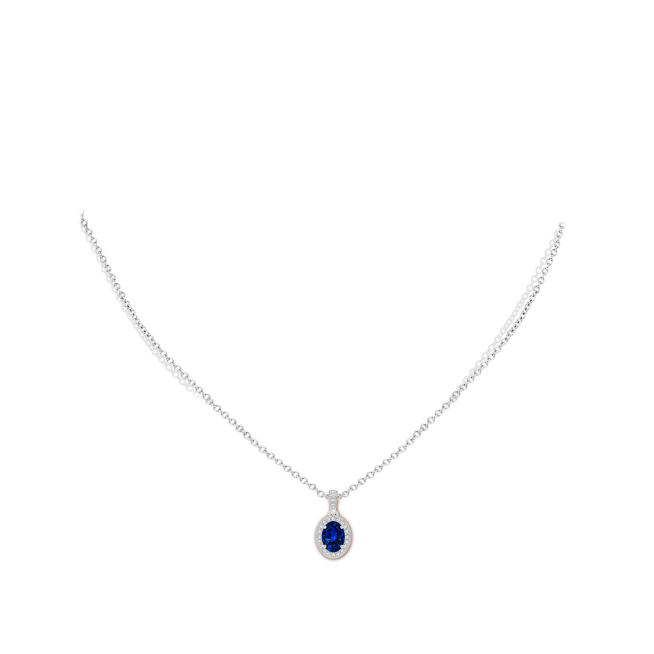 7x5mm Lab-Grown Vintage Style Oval Sapphire Pendant with Diamond Halo in White Gold pen