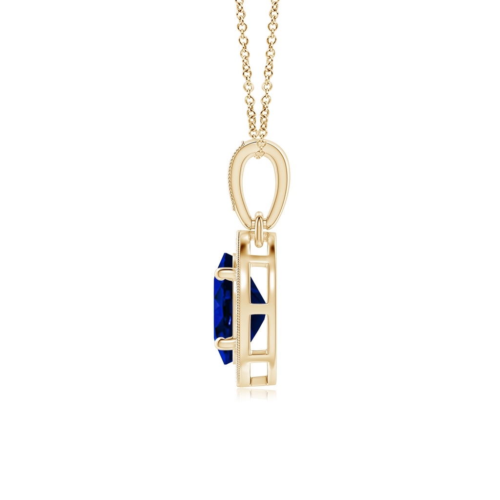 7x5mm AAAA Vintage Style Oval Sapphire Pendant with Diamond Halo in Yellow Gold - side 199