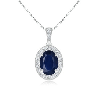 8x6mm A Vintage Style Oval Sapphire Pendant with Diamond Halo in P950 Platinum