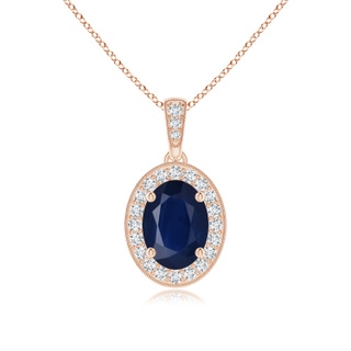 8x6mm A Vintage Style Oval Sapphire Pendant with Diamond Halo in Rose Gold