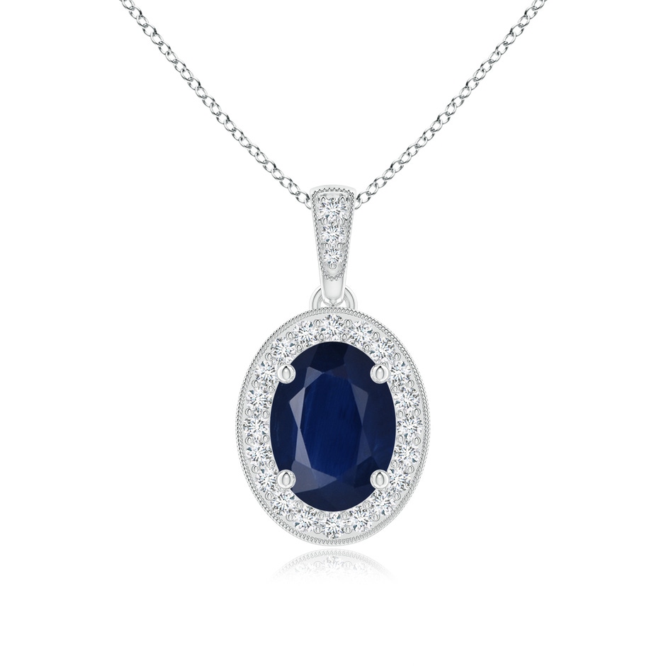 8x6mm A Vintage Style Oval Sapphire Pendant with Diamond Halo in White Gold 