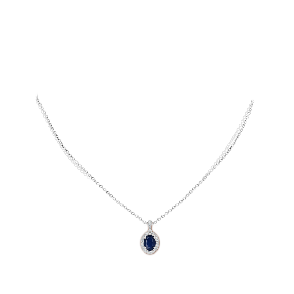 8x6mm A Vintage Style Oval Sapphire Pendant with Diamond Halo in White Gold pen
