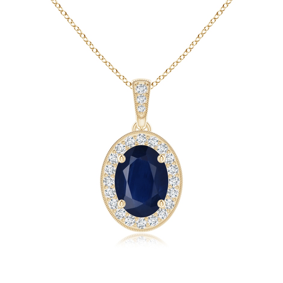 8x6mm A Vintage Style Oval Sapphire Pendant with Diamond Halo in Yellow Gold 