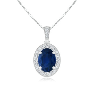 8x6mm AA Vintage Style Oval Sapphire Pendant with Diamond Halo in P950 Platinum
