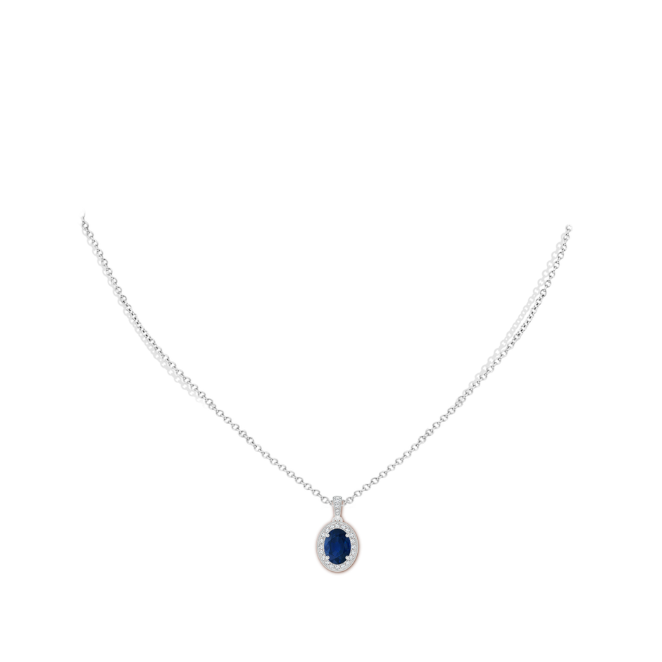 8x6mm AA Vintage Style Oval Sapphire Pendant with Diamond Halo in White Gold pen