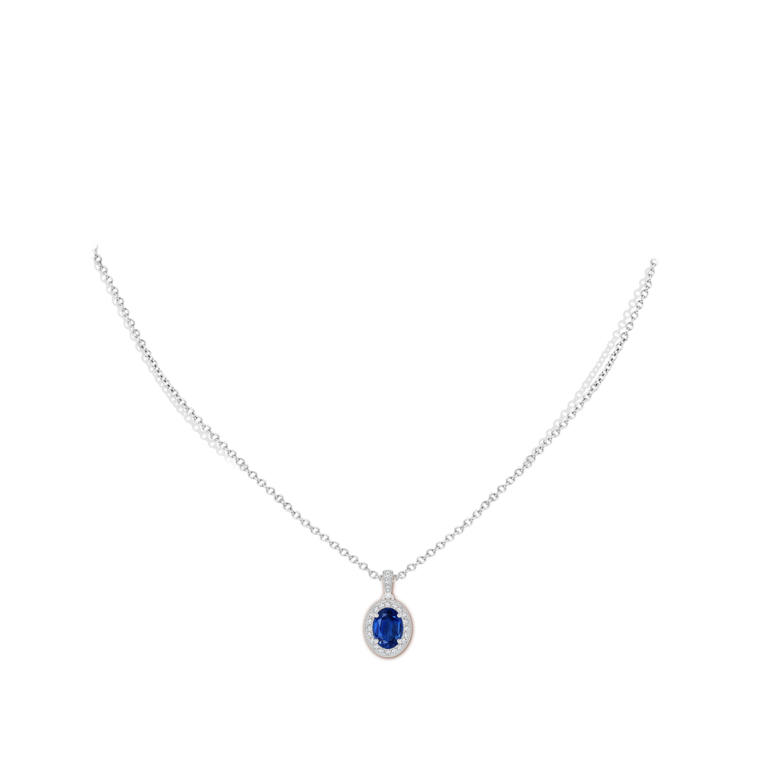 8x6mm AAA Vintage Style Oval Sapphire Pendant with Diamond Halo in White Gold - body_neck