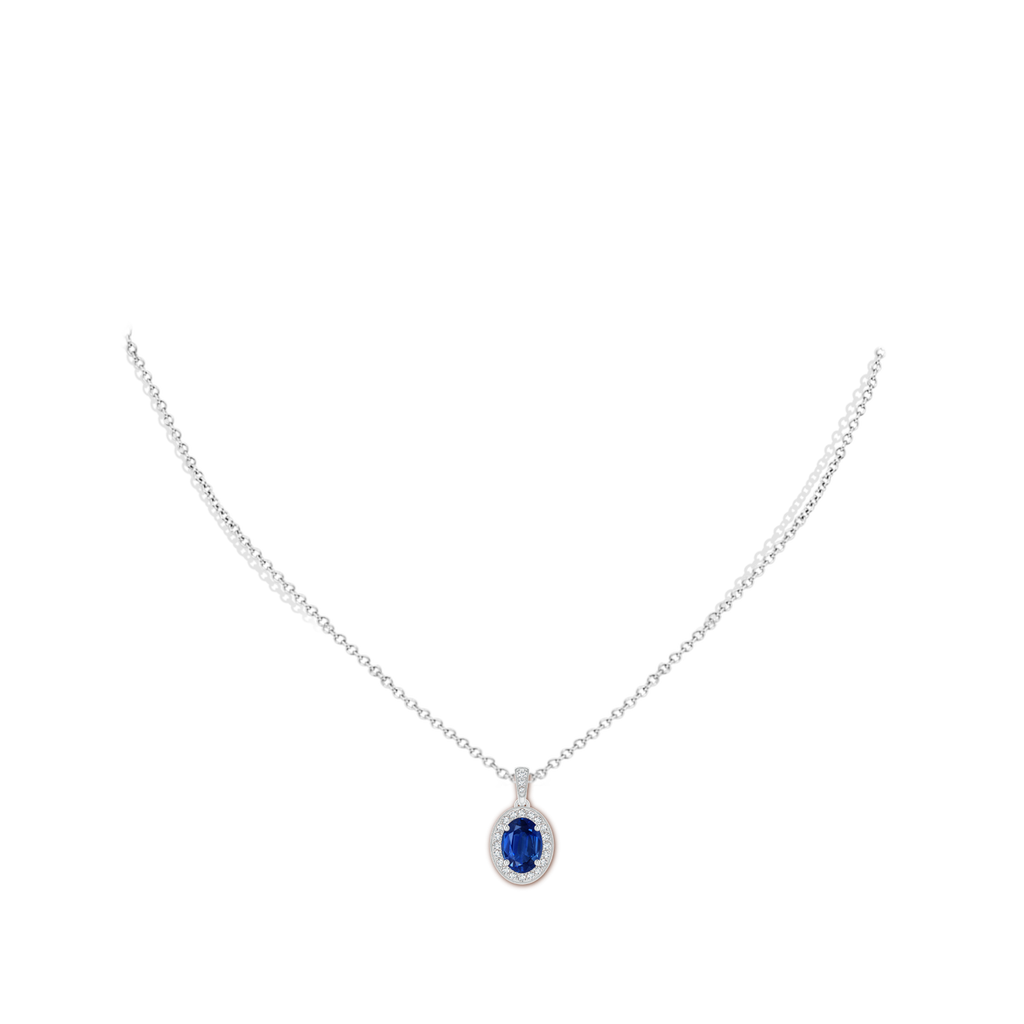 8x6mm AAA Vintage Style Oval Sapphire Pendant with Diamond Halo in White Gold pen