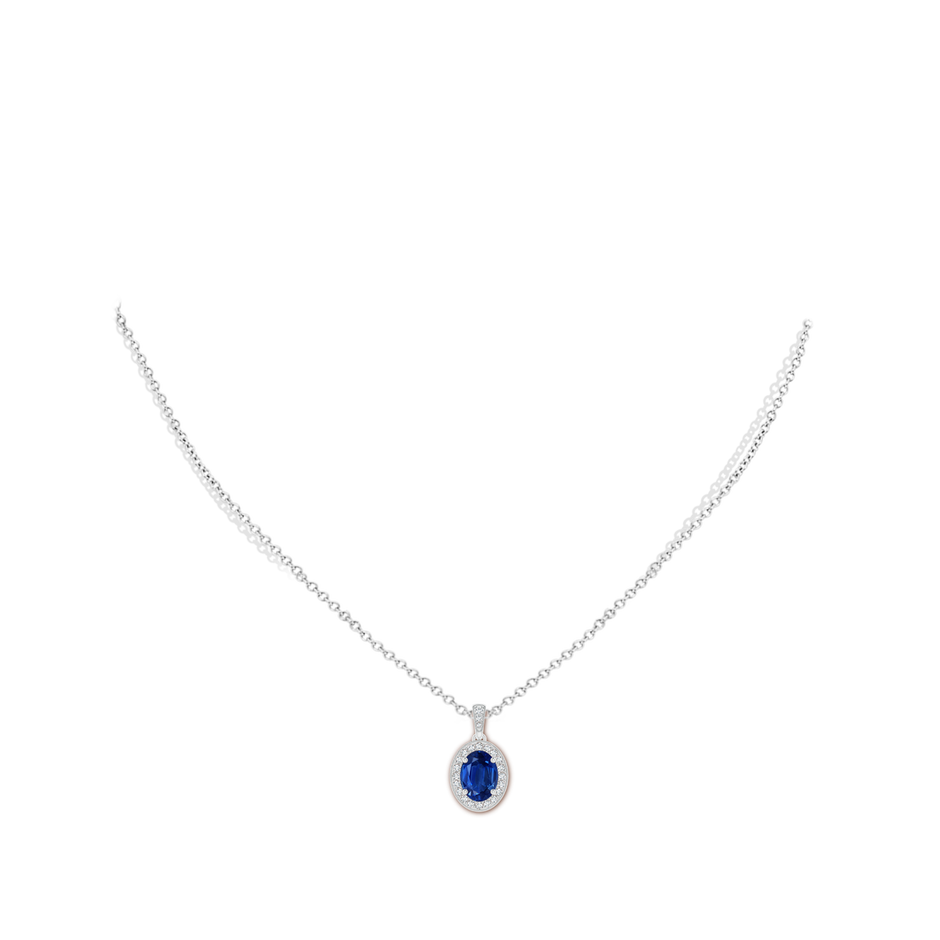 8x6mm AAA Vintage Style Oval Sapphire Pendant with Diamond Halo in White Gold pen