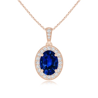 8x6mm AAAA Vintage Style Oval Sapphire Pendant with Diamond Halo in 10K Rose Gold