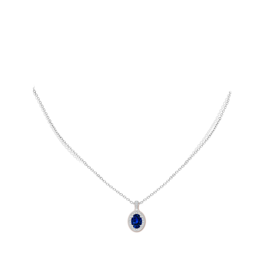 8x6mm AAAA Vintage Style Oval Sapphire Pendant with Diamond Halo in P950 Platinum pen