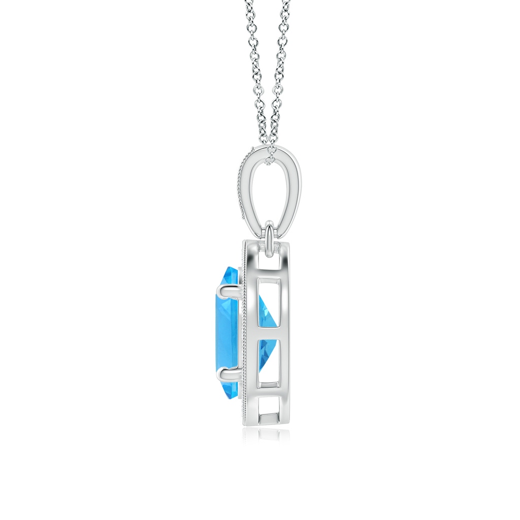8x6mm AAA Vintage Style Oval Swiss Blue Topaz Pendant with Diamond Halo in White Gold Product Image