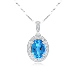 8x6mm AAAA Vintage Style Oval Swiss Blue Topaz Pendant with Diamond Halo in P950 Platinum