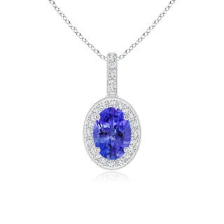 7x5mm AAA Vintage Style Oval Tanzanite Pendant with Diamond Halo in White Gold