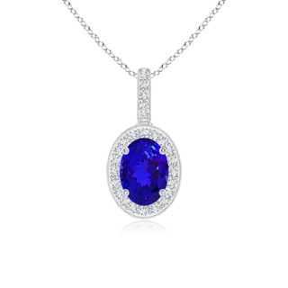 7x5mm AAAA Vintage Style Oval Tanzanite Pendant with Diamond Halo in White Gold