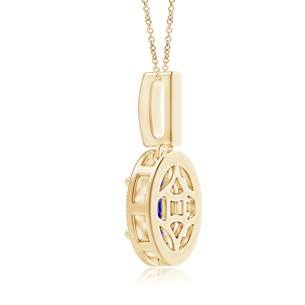 8x6mm AAA Vintage Style Oval Tanzanite Pendant with Diamond Halo in Yellow Gold Product Image