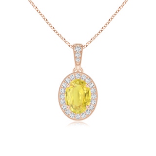 7x5mm A Vintage Style Oval Yellow Sapphire Pendant with Diamond Halo in Rose Gold