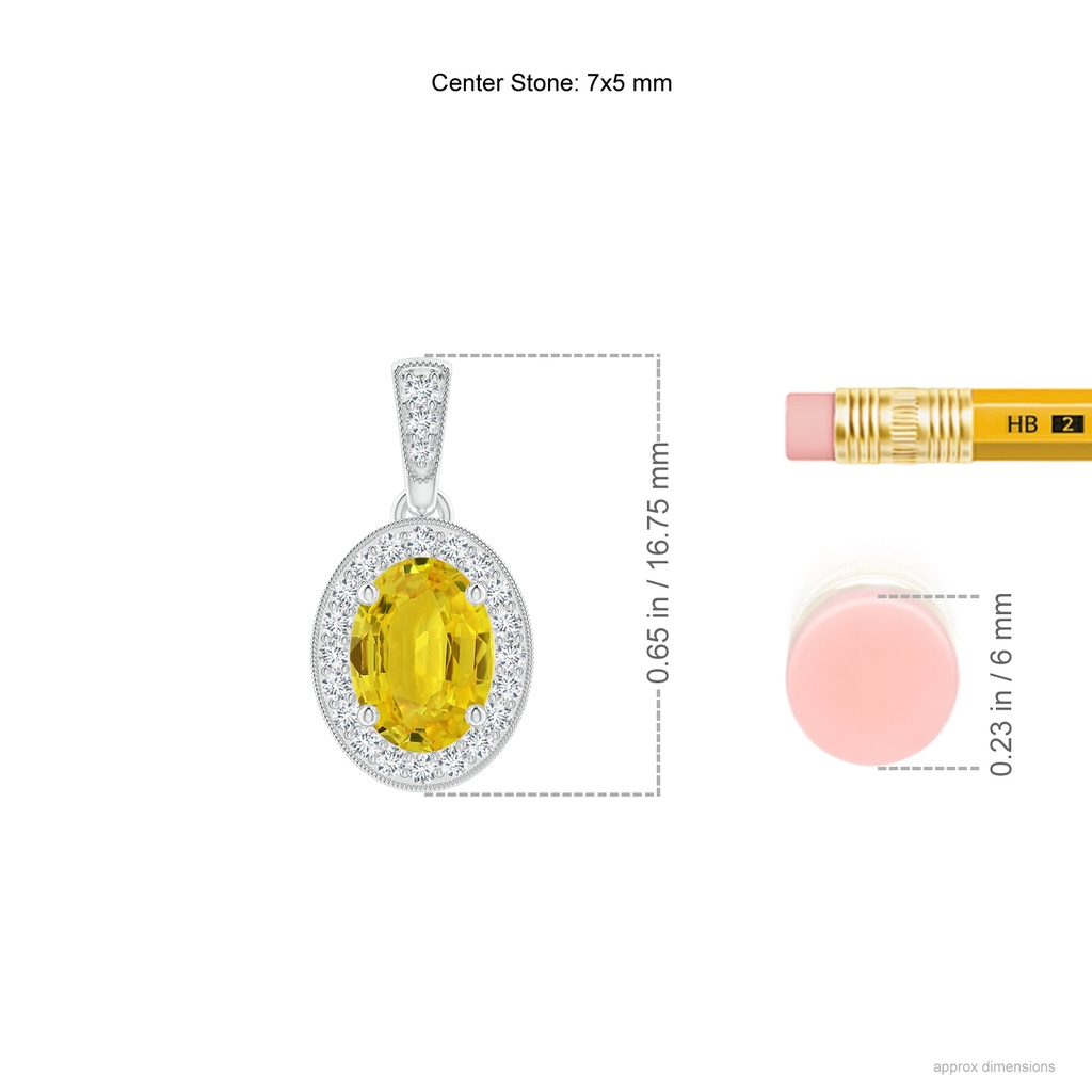 7x5mm AAA Vintage Style Oval Yellow Sapphire Pendant with Diamond Halo in White Gold Side 2