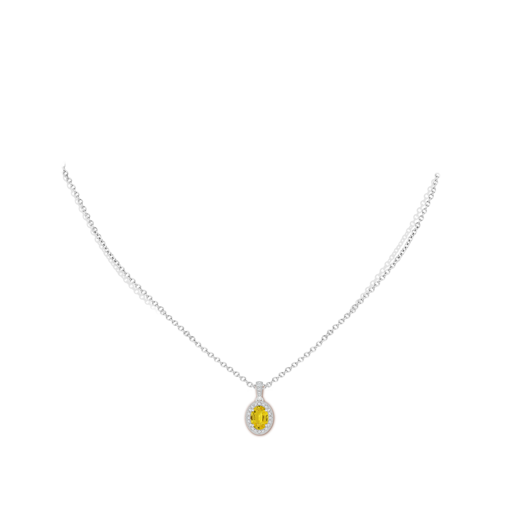 7x5mm AAA Vintage Style Oval Yellow Sapphire Pendant with Diamond Halo in White Gold Body-Neck