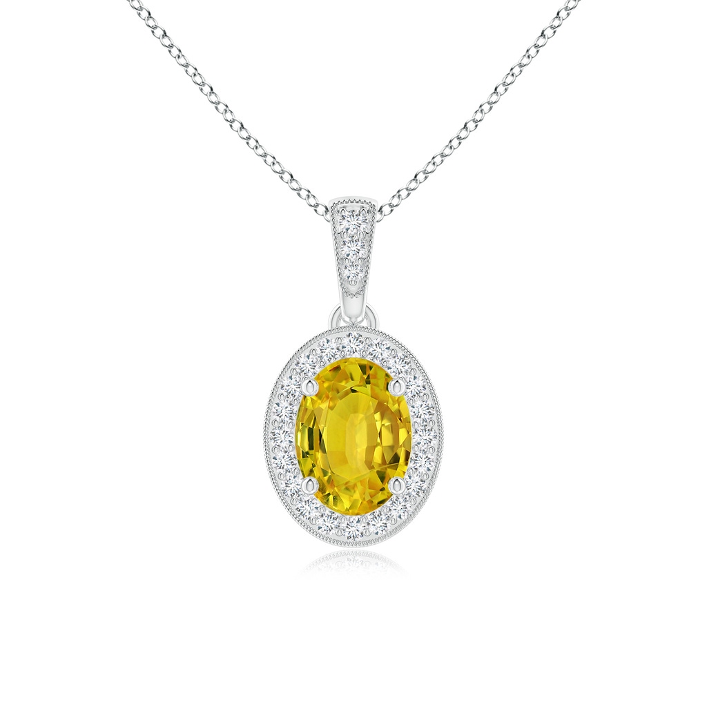 7x5mm AAAA Vintage Style Oval Yellow Sapphire Pendant with Diamond Halo in P950 Platinum