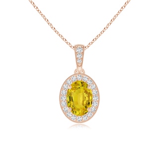 7x5mm AAAA Vintage Style Oval Yellow Sapphire Pendant with Diamond Halo in Rose Gold