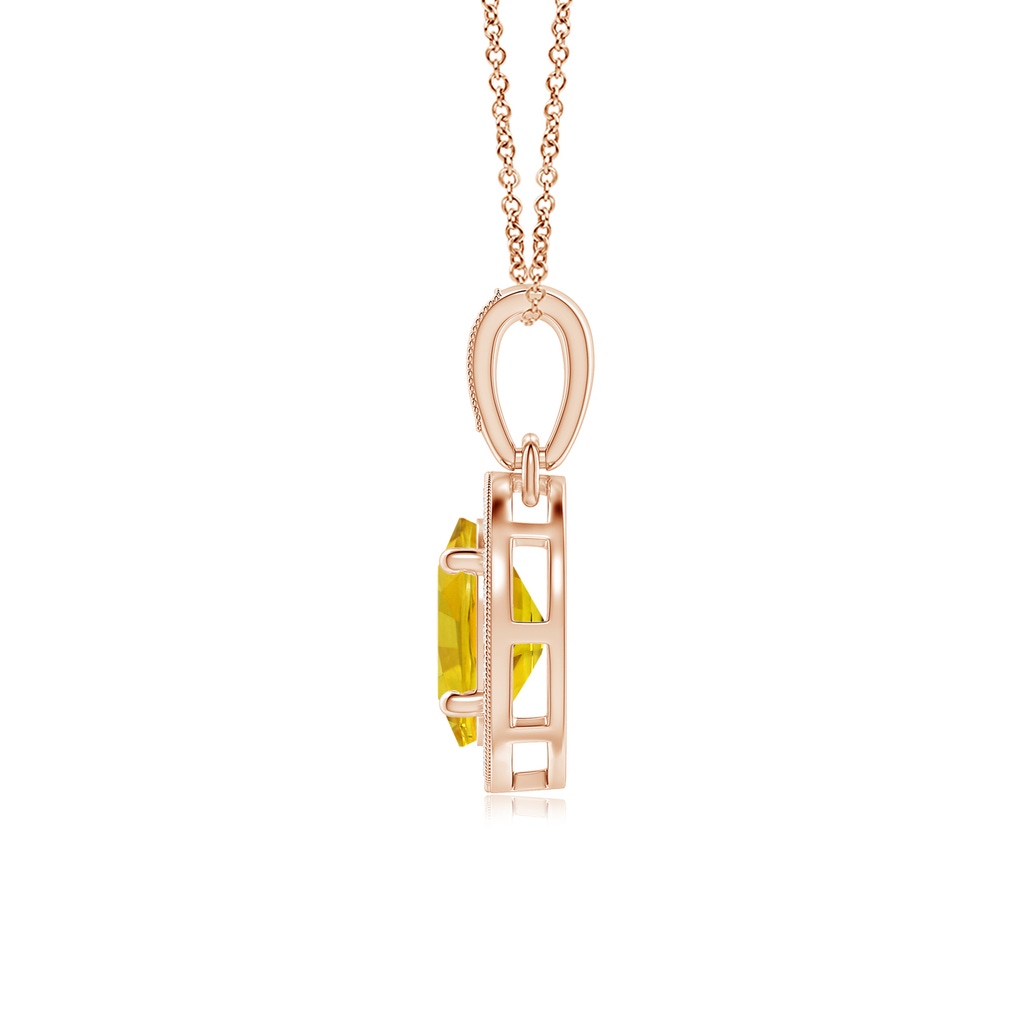7x5mm AAAA Vintage Style Oval Yellow Sapphire Pendant with Diamond Halo in Rose Gold - side 199