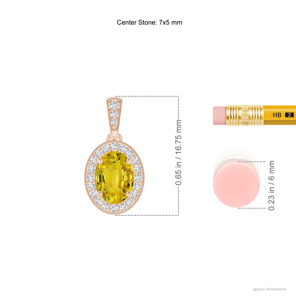 7x5mm AAAA Vintage Style Oval Yellow Sapphire Pendant with Diamond Halo in Rose Gold Side 2