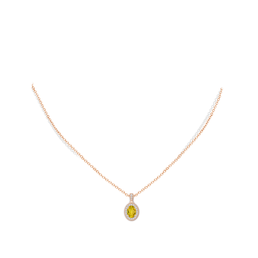 7x5mm AAAA Vintage Style Oval Yellow Sapphire Pendant with Diamond Halo in Rose Gold Body-Neck