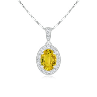 7x5mm AAAA Vintage Style Oval Yellow Sapphire Pendant with Diamond Halo in White Gold