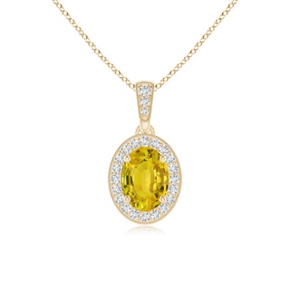 7x5mm AAAA Vintage Style Oval Yellow Sapphire Pendant with Diamond Halo in Yellow Gold